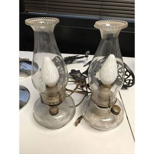 Antique Cast Iron Double Wall Mount Oil Lamp Bracket with two Oil Lamps And Plug